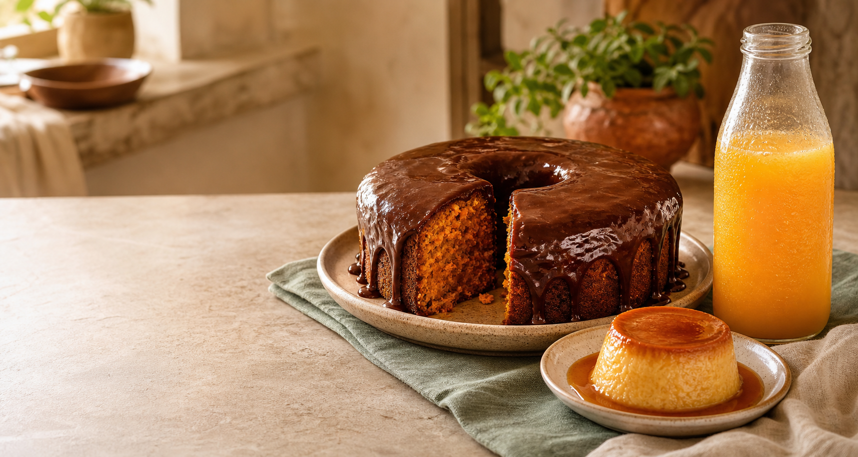 Mesa Da Mami com bolo de cenoura e chocolate